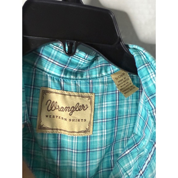 Wrangler Western Shirt Men's Small Teal Plaid Pearl Snap Long Sleeve NEW - Picture 3 of 3